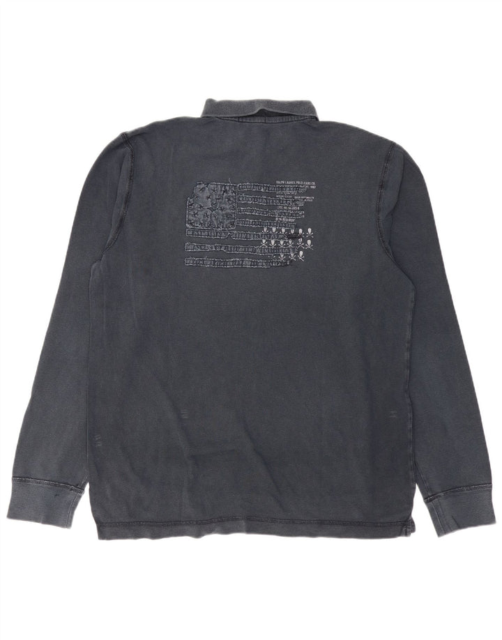 RALPH LAUREN Mens Graphic Long Sleeve Polo Shirt Large Navy Blue