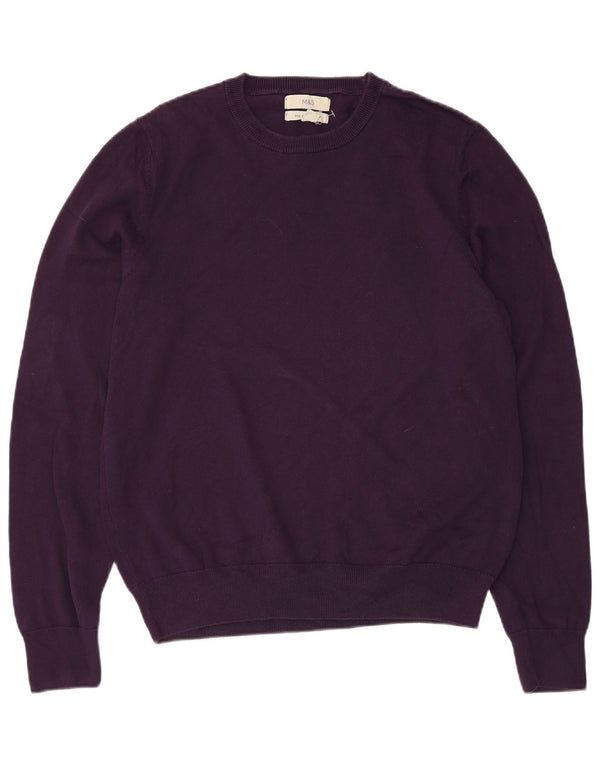 Marks & Spencer Womens Crew Neck Jumper Sweater UK 14 Medium Purple Cotton