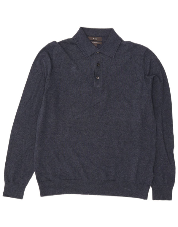 Marks & Spencer Mens Polo Neck Jumper Sweater Medium Navy Blue Cotton