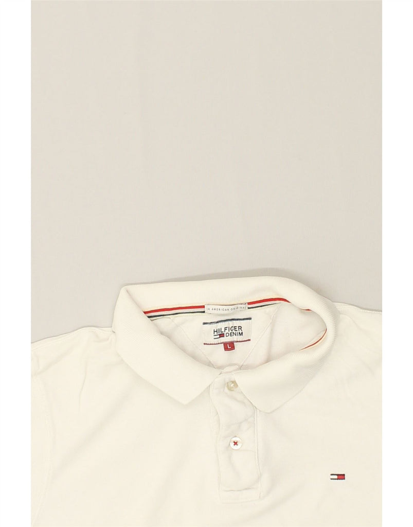 TOMMY HILFIGER Mens Polo Shirt Large White Cotton | Vintage Tommy Hilfiger | Thrift | Second-Hand Tommy Hilfiger | Used Clothing | Messina Hembry 