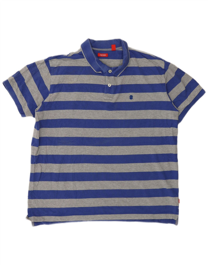 Izod Mens Polo Shirt XL Blue Striped Cotton