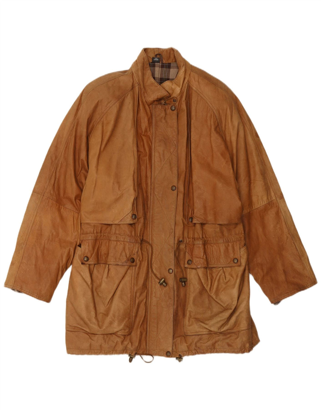 VINTAGE Womens Leather Coat UK 16 Large Beige Leather