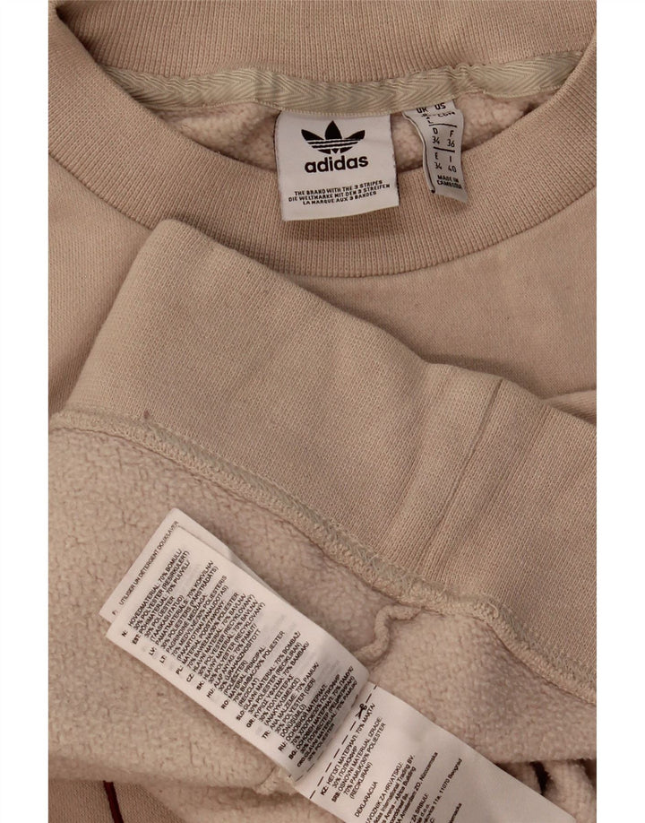 Adidas Womens Graphic Oversized Sweatshirt Jumper UK 8 Small Beige Cotton