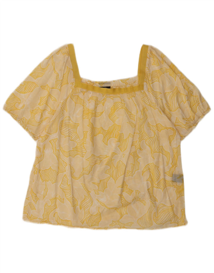 MOSSIMO Womens Crop Blouse Top UK 16 Large Yellow Floral Cotton