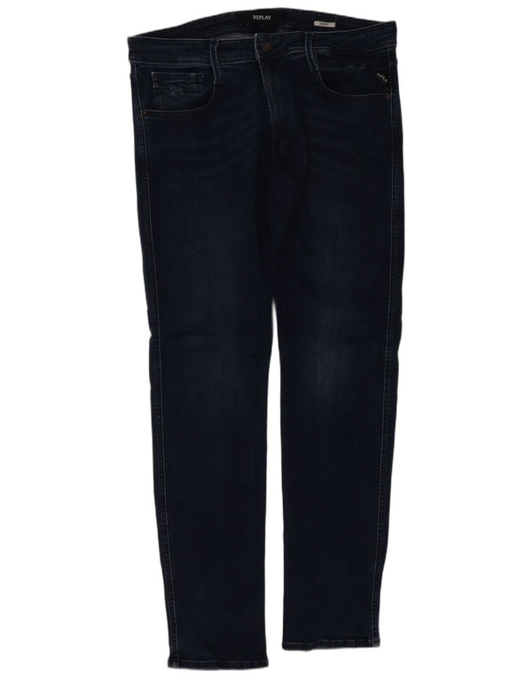 Replay Mens Anbass Slim Jeans W36 L32 Navy Blue Cotton