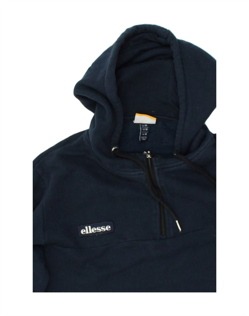 ELLESSE Womens Graphic Zip Neck Hoodie Jumper UK 14 Medium Navy Blue | Vintage Ellesse | Thrift | Second-Hand Ellesse | Used Clothing | Messina Hembry 