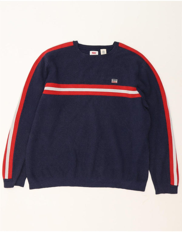 Levi's Mens Crew Neck Jumper Sweater XL Navy Blue Colourblock Cotton