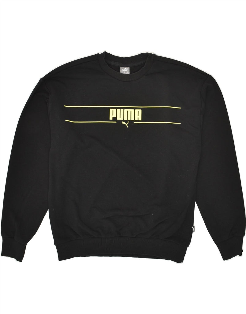 PUMA Womens Graphic Sweatshirt Jumper UK 14 Medium Black Cotton | Vintage Puma | Thrift | Second-Hand Puma | Used Clothing | Messina Hembry 