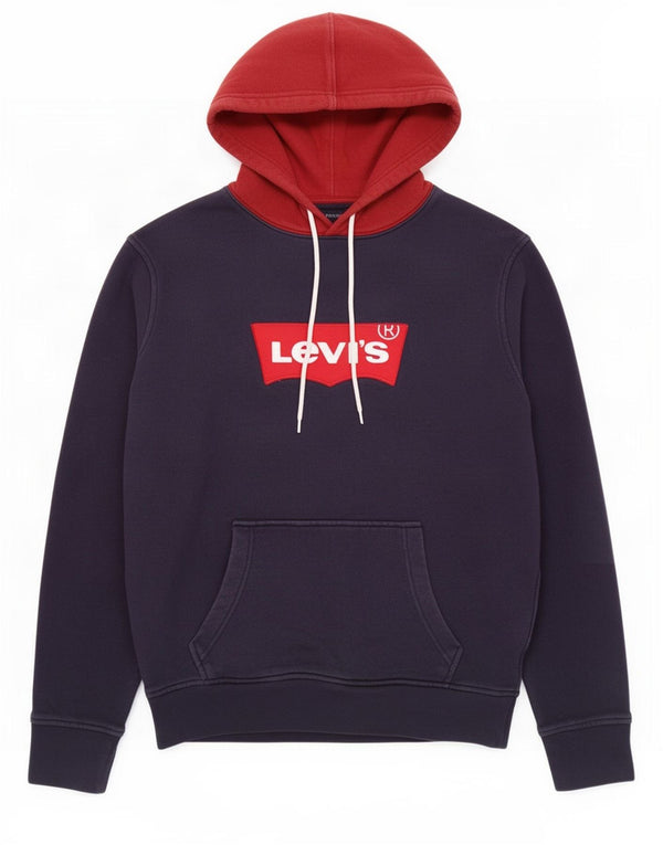 Levi's Mens Graphic Hoodie Jumper Small Navy Blue Colourblock Cotton