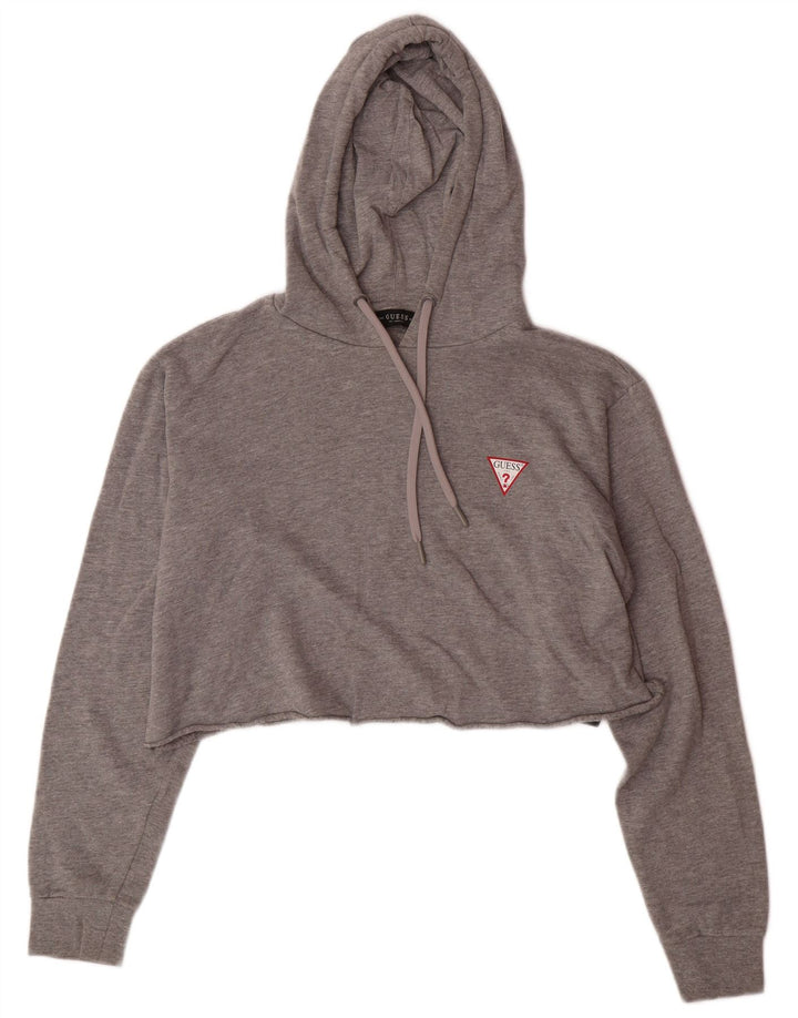 GUESS Womens Oversized Crop Hoodie Jumper UK 6 XS Grey Cotton