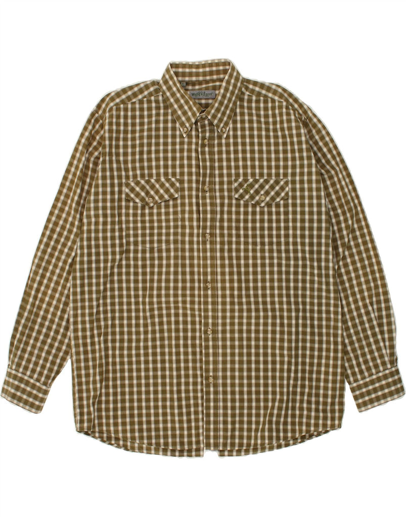 VINTAGE Mens Shirt Size 43 44 XL Khaki Gingham Cotton | Vintage Vintage | Thrift | Second-Hand Vintage | Used Clothing | Messina Hembry 