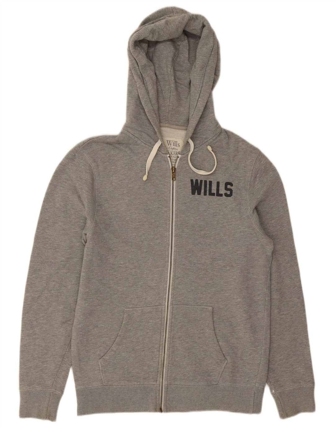 JACK WILLS Mens Graphic Zip Hoodie Sweater Small Grey Cotton