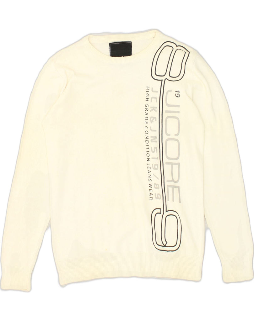 JACK & JONES Mens Graphic Crew Neck Jumper Sweater Small Beige Cotton | Vintage Jack & Jones | Thrift | Second-Hand Jack & Jones | Used Clothing | Messina Hembry 