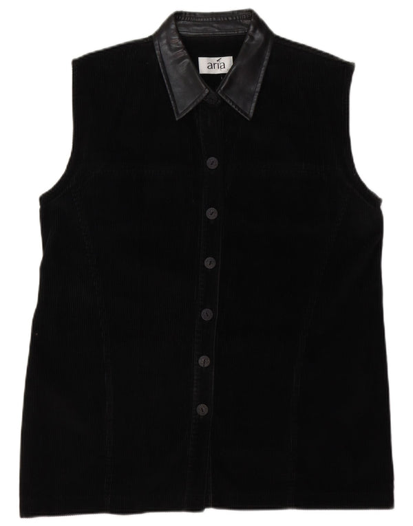 ARIA Womens Sleeveless Corduroy Shirt Blouse UK 12 Medium Black Tencel