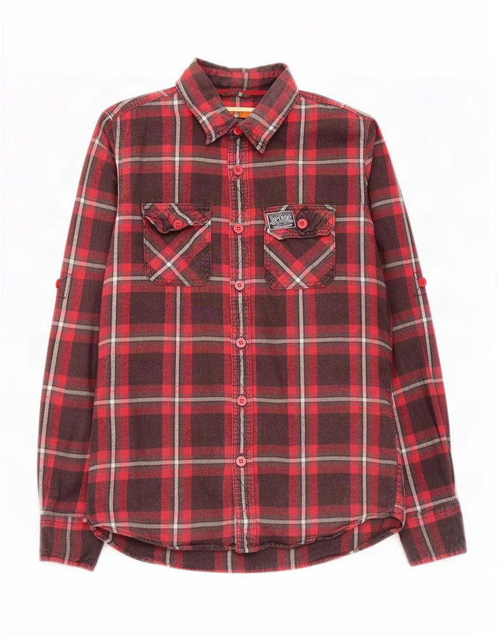 Superdry Mens Flannel Shirt Large Red Check Cotton