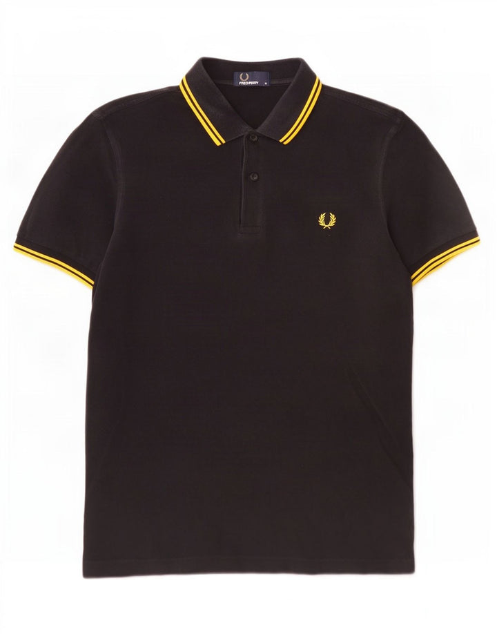 Fred Perry Mens Polo Shirt Medium Black Striped Cotton