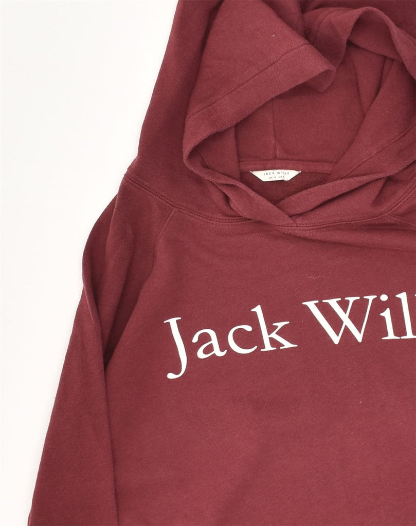 JACK WILLS Womens Graphic Hoodie Jumper UK 14 Large Maroon Cotton | Vintage Jack Wills | Thrift | Second-Hand Jack Wills | Used Clothing | Messina Hembry 