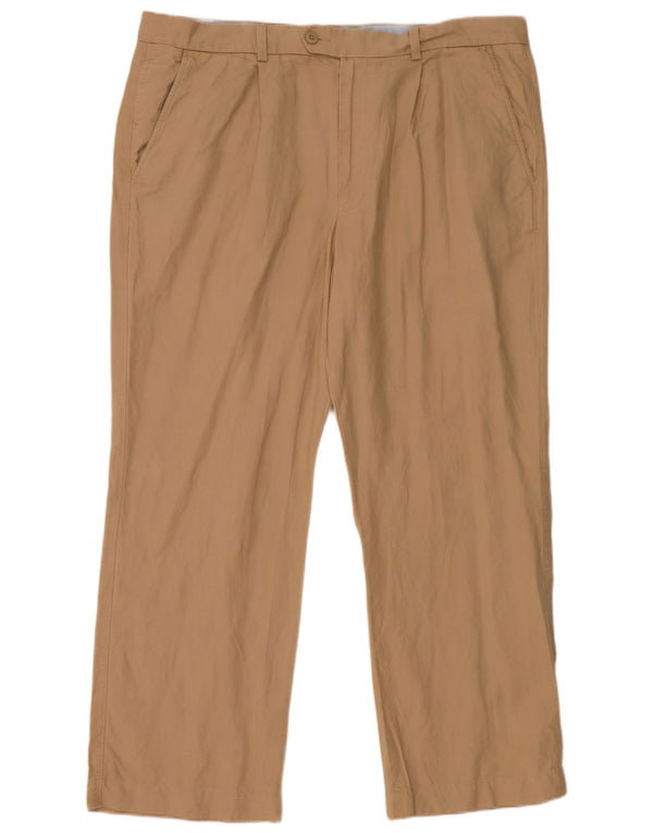 Marks & Spencer Mens Blue Harbour Pegged Suit Trousers W42 L29 Beige Linen