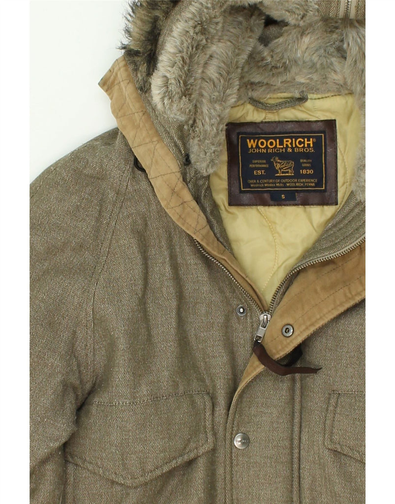 WOOLRICH Mens Hooded Windbreaker Jacket UK 36 Small Khaki Wool | Vintage Woolrich | Thrift | Second-Hand Woolrich | Used Clothing | Messina Hembry 