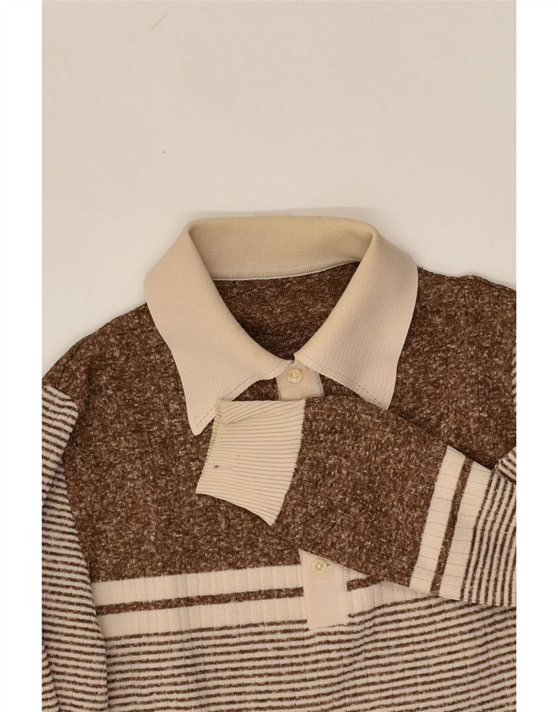 VINTAGE Mens Polo Neck Jumper Sweater Small Brown Striped | Vintage Vintage | Thrift | Second-Hand Vintage | Used Clothing | Messina Hembry 