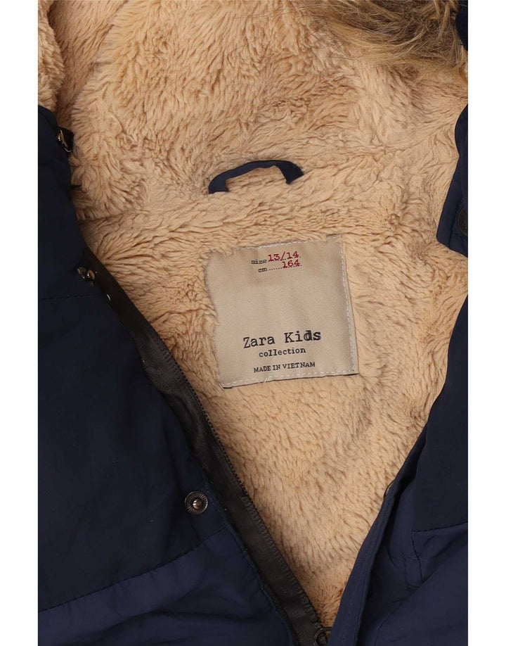 Zara Boys Hooded Sherpa Padded Coat 13-14 Years Blue