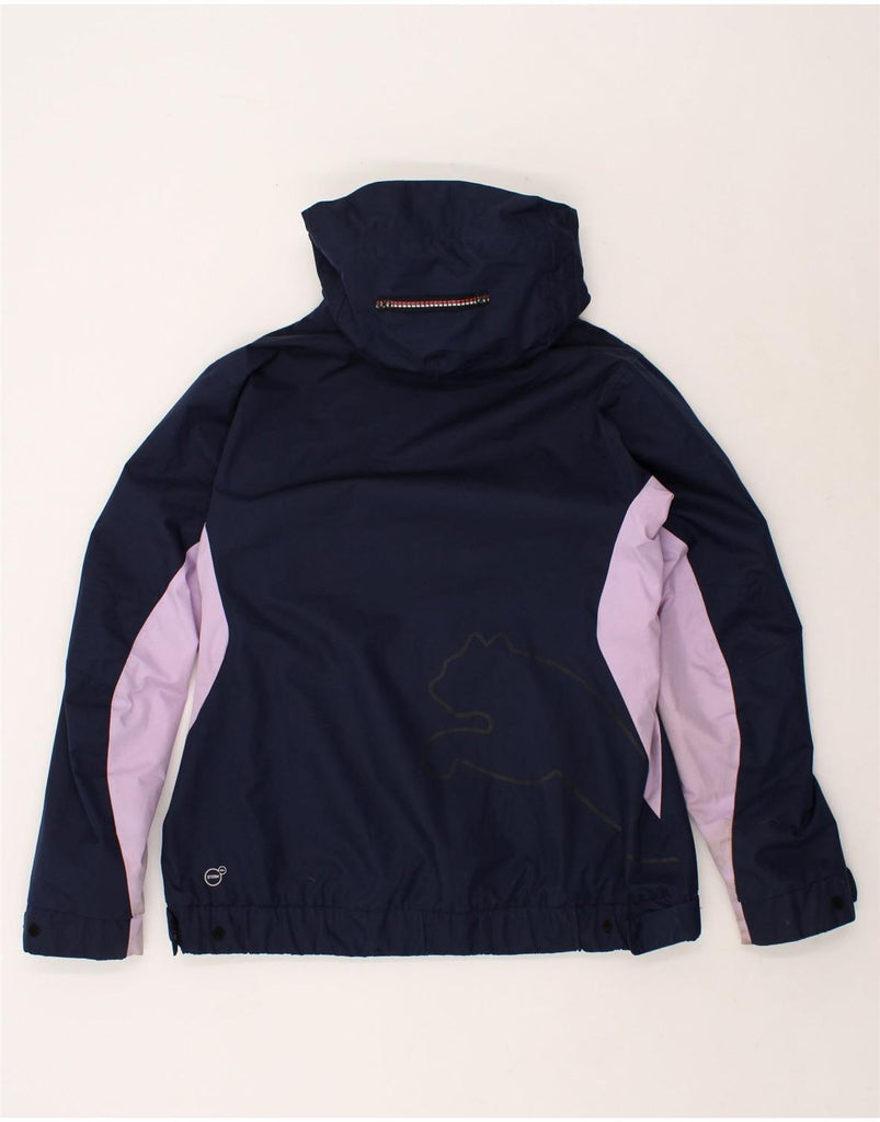 PUMA Womens Graphic Hooded Windbreaker Jacket UK 14 Large Navy Blue | Vintage Puma | Thrift | Second-Hand Puma | Used Clothing | Messina Hembry 