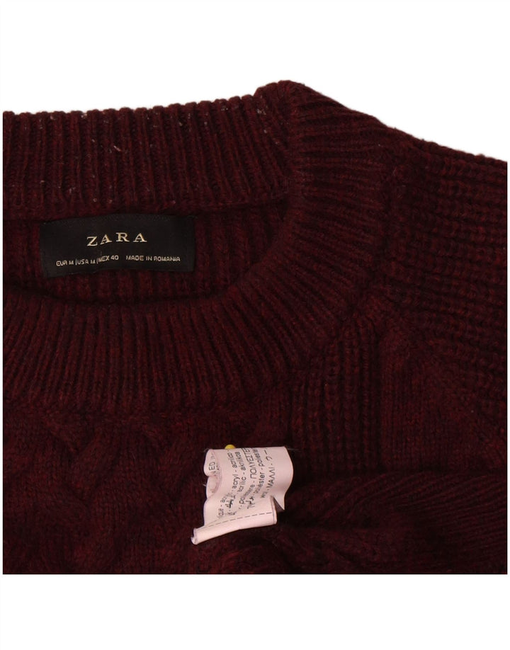 Zara Mens Crew Neck Jumper Sweater Medium Burgundy Wool