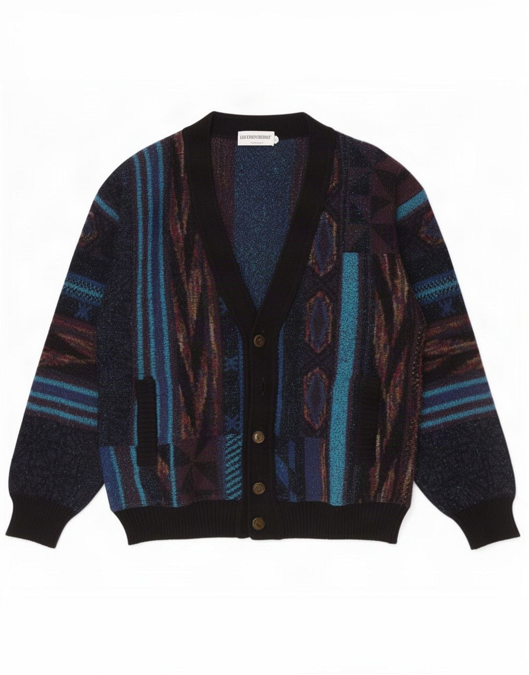 Luciano Chiari Mens Cardigan Sweater IT 48 Medium Multicoloured Geometric