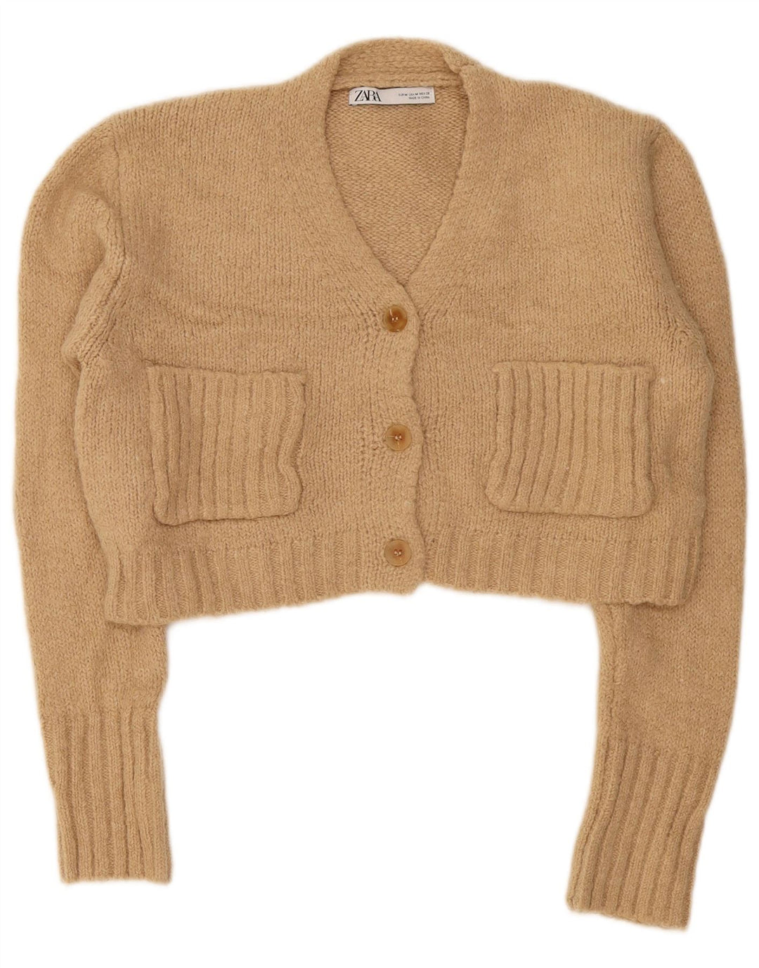 Zara Womens Crop Cardigan Sweater UK 14 Medium Beige