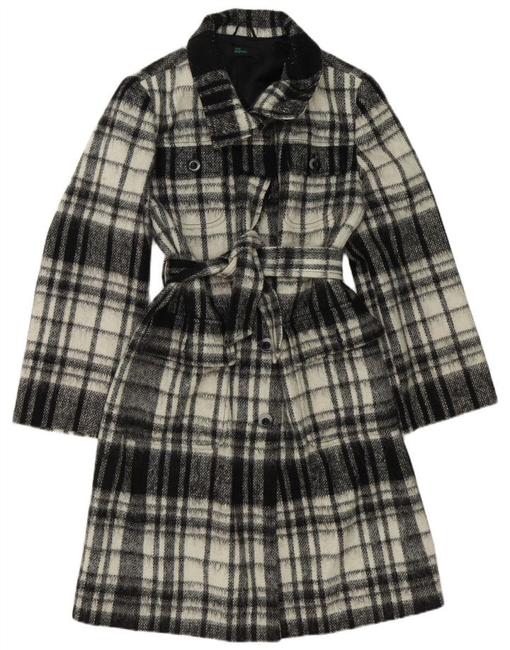 Benetton Womens Overcoat IT 44 Medium Black Check Wool