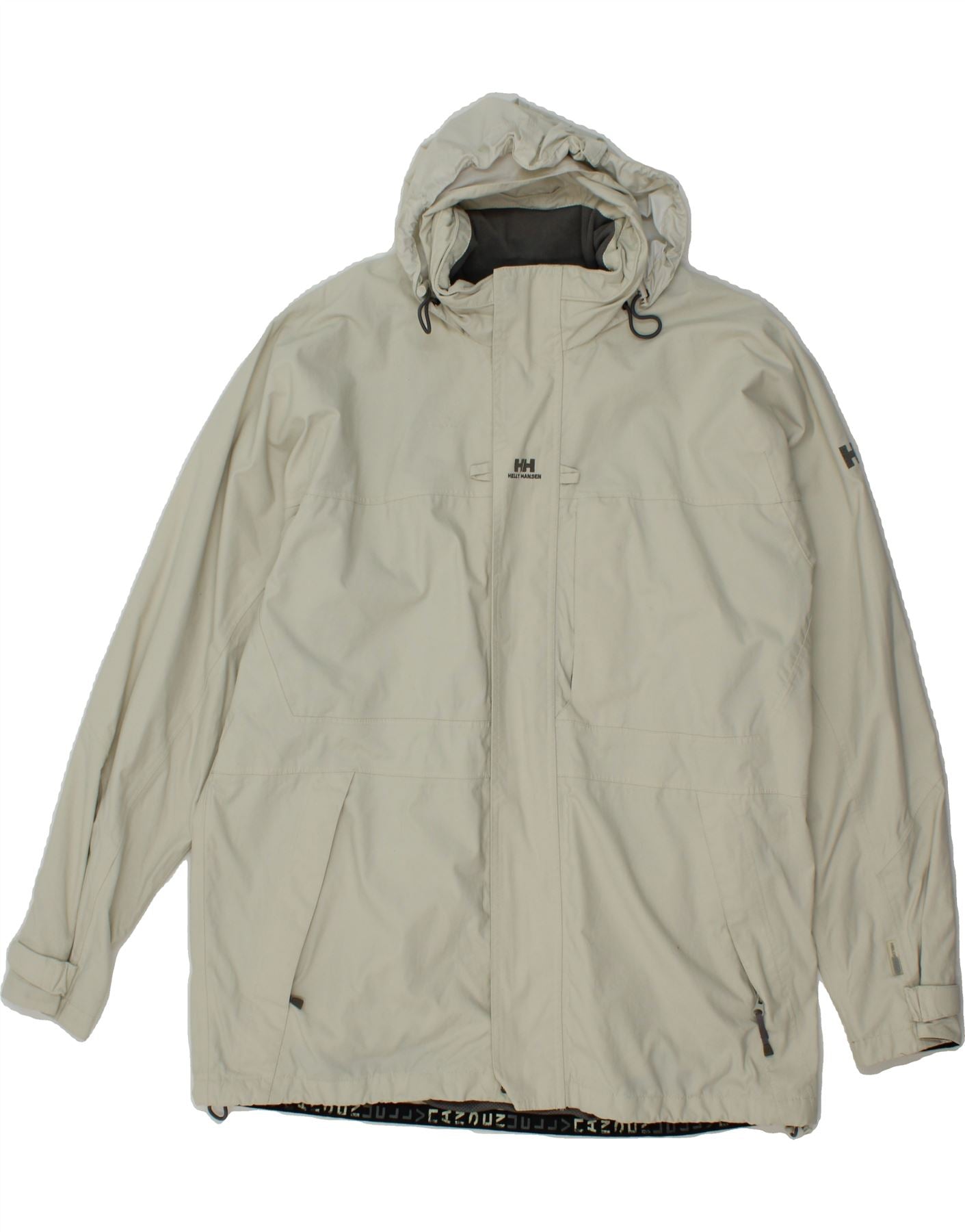 HELLY HANSEN Mens Hooded Rain Jacket UK 42 XL Off White