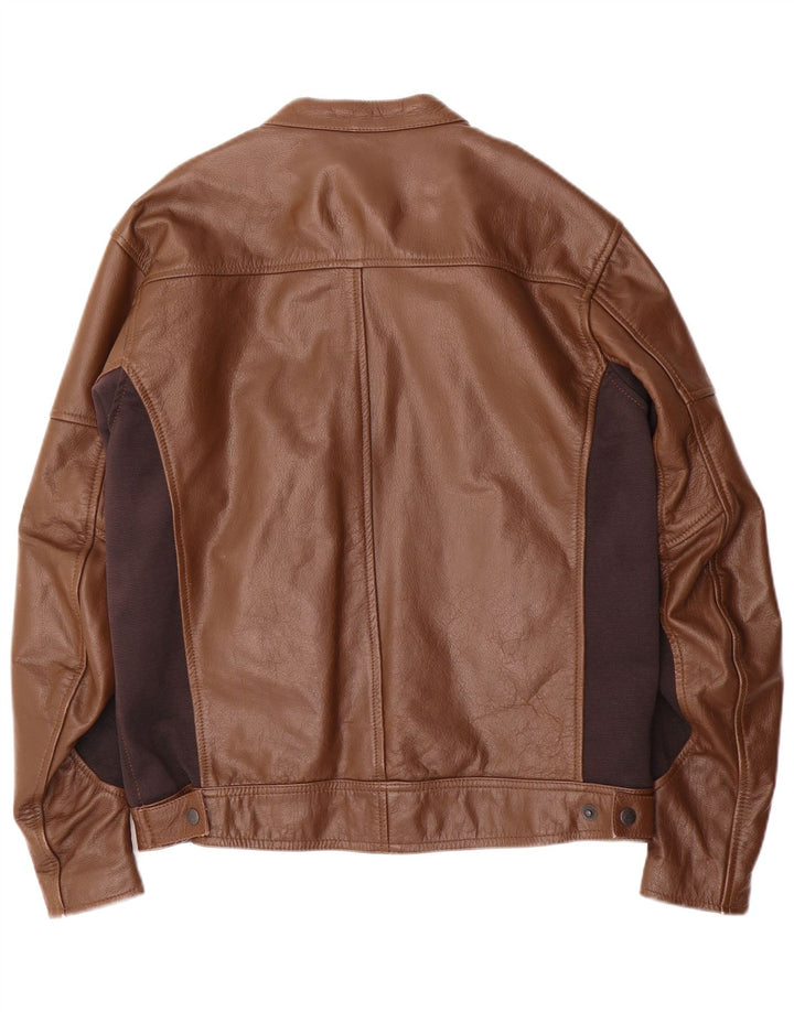 Course Mens Leather Racer Jacket UK 38 Medium Brown Colourblock Leather