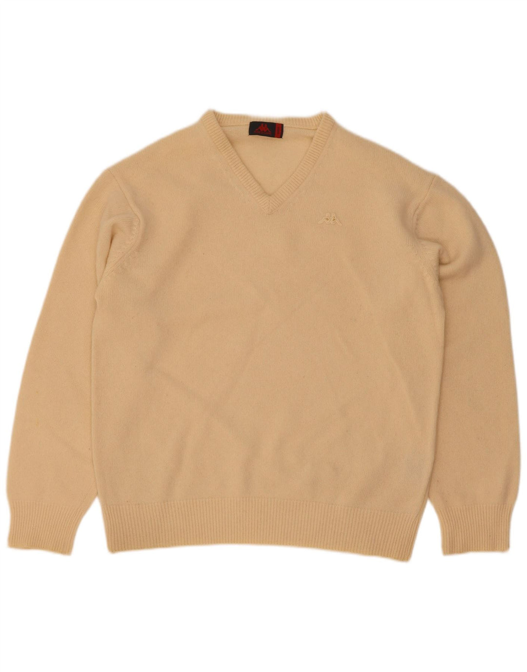 Kappa Mens V-Neck Jumper Sweater Large Beige Lambswool