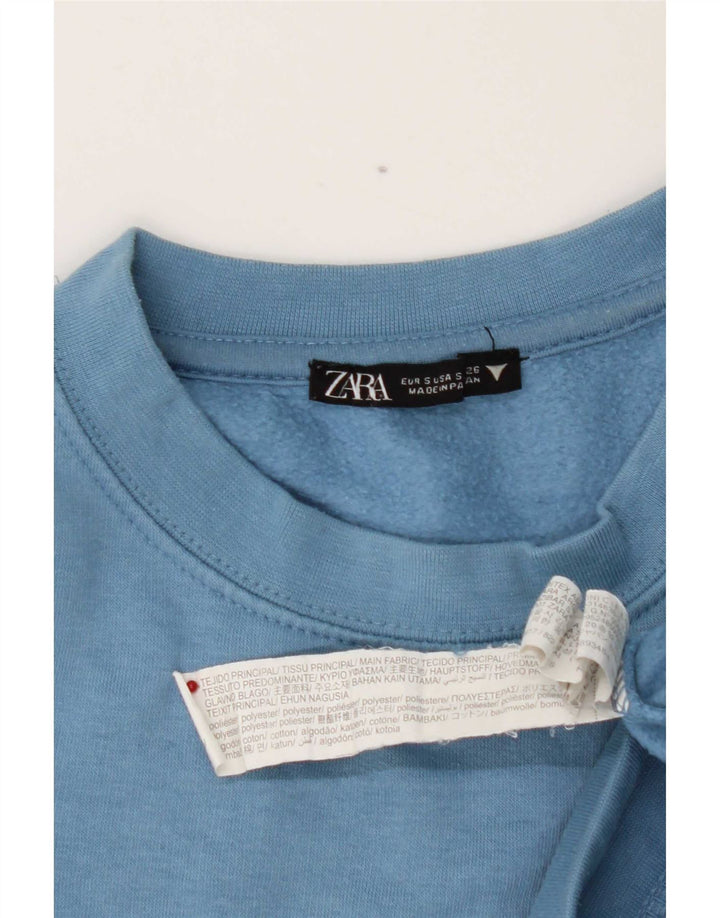Zara Womens Crop Sweatshirt Jumper UK 10 Small Blue Polyester