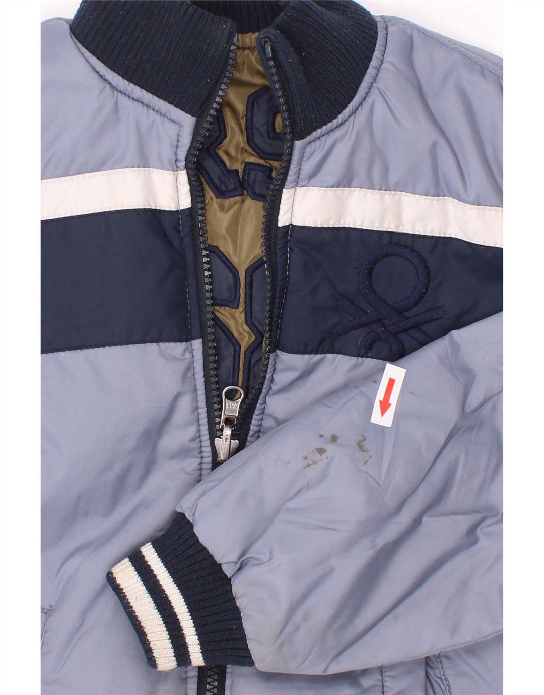 Benetton Boys Graphic Padded Jacket 7-8 Years Medium Blue Colourblock