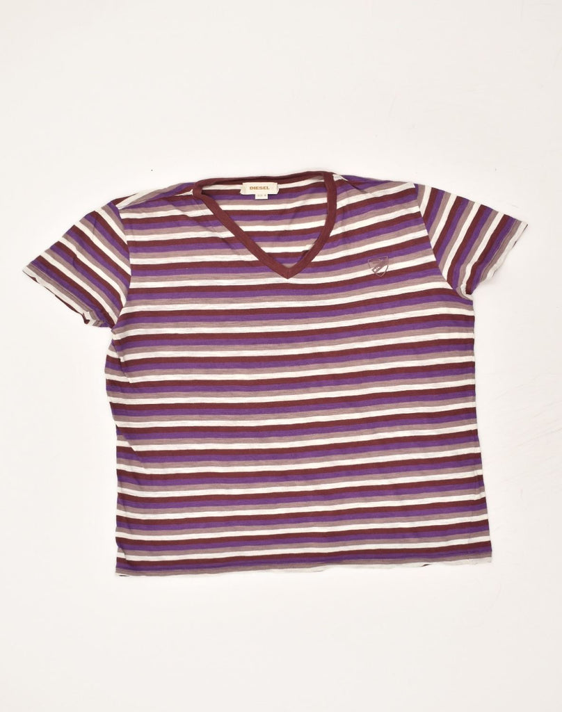 DIESEL Womens Loose Fit T-Shirt Top UK 14 Medium Purple Striped Cotton | Vintage Diesel | Thrift | Second-Hand Diesel | Used Clothing | Messina Hembry 