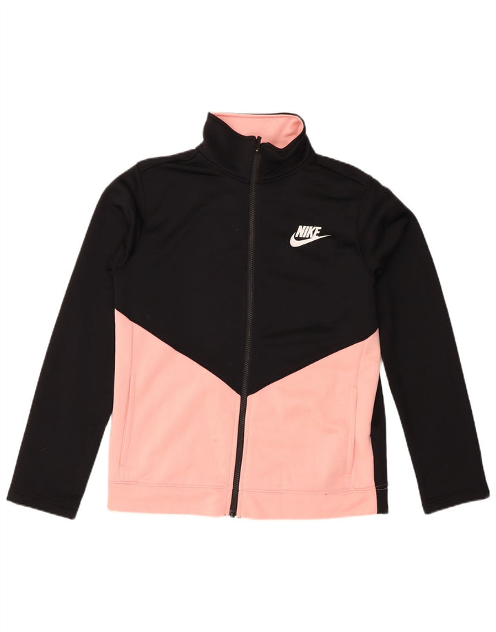 Nike Girls Tracksuit Top Jacket 13-14 Years XL Black Colourblock Polyester