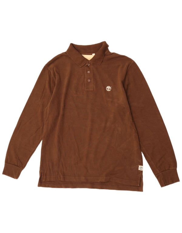Timberland Mens Long Sleeve Rugby Polo Shirt Medium Brown Cotton