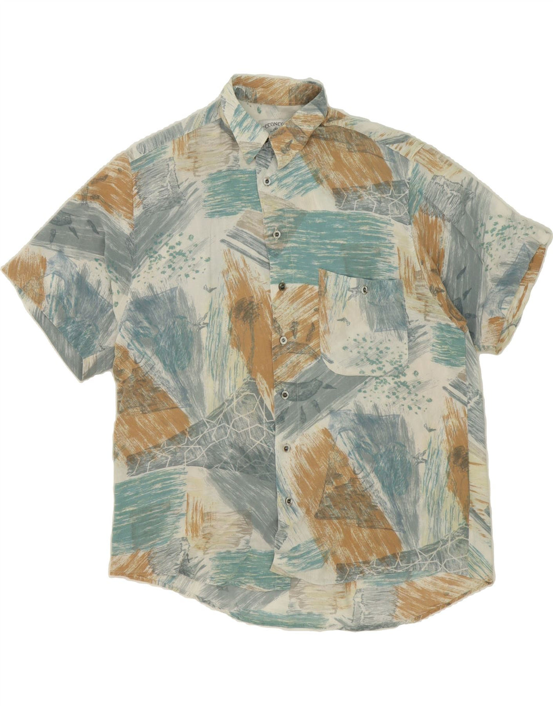 VINTAGE Mens Short Sleeve Shirt Large Multicoloured Patchwork Vintage Vintage and Second-Hand Vintage from Messina Hembry 