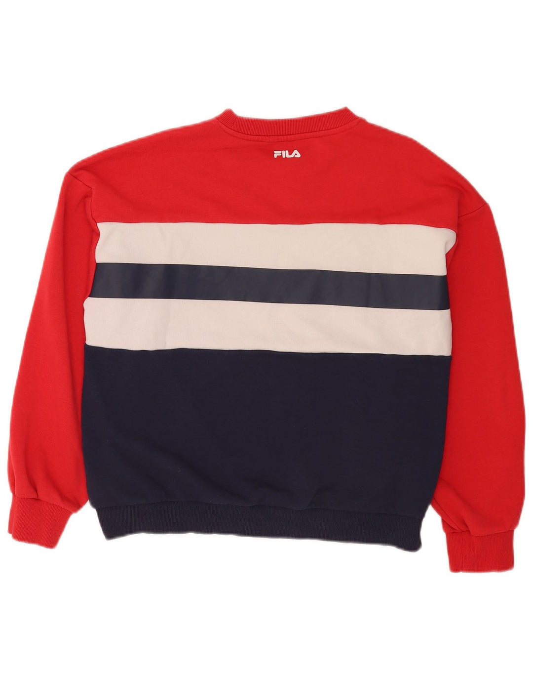 Fila Womens Graphic Sweatshirt Jumper UK 14 Medium Red Colourblock Cotton