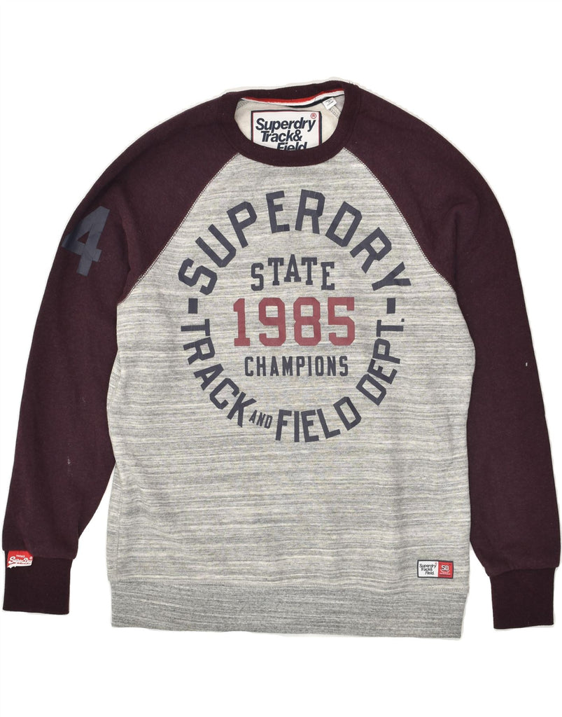 SUPERDRY Mens Track & Field Graphic Sweatshirt Jumper Large Burgundy | Vintage Superdry | Thrift | Second-Hand Superdry | Used Clothing | Messina Hembry 