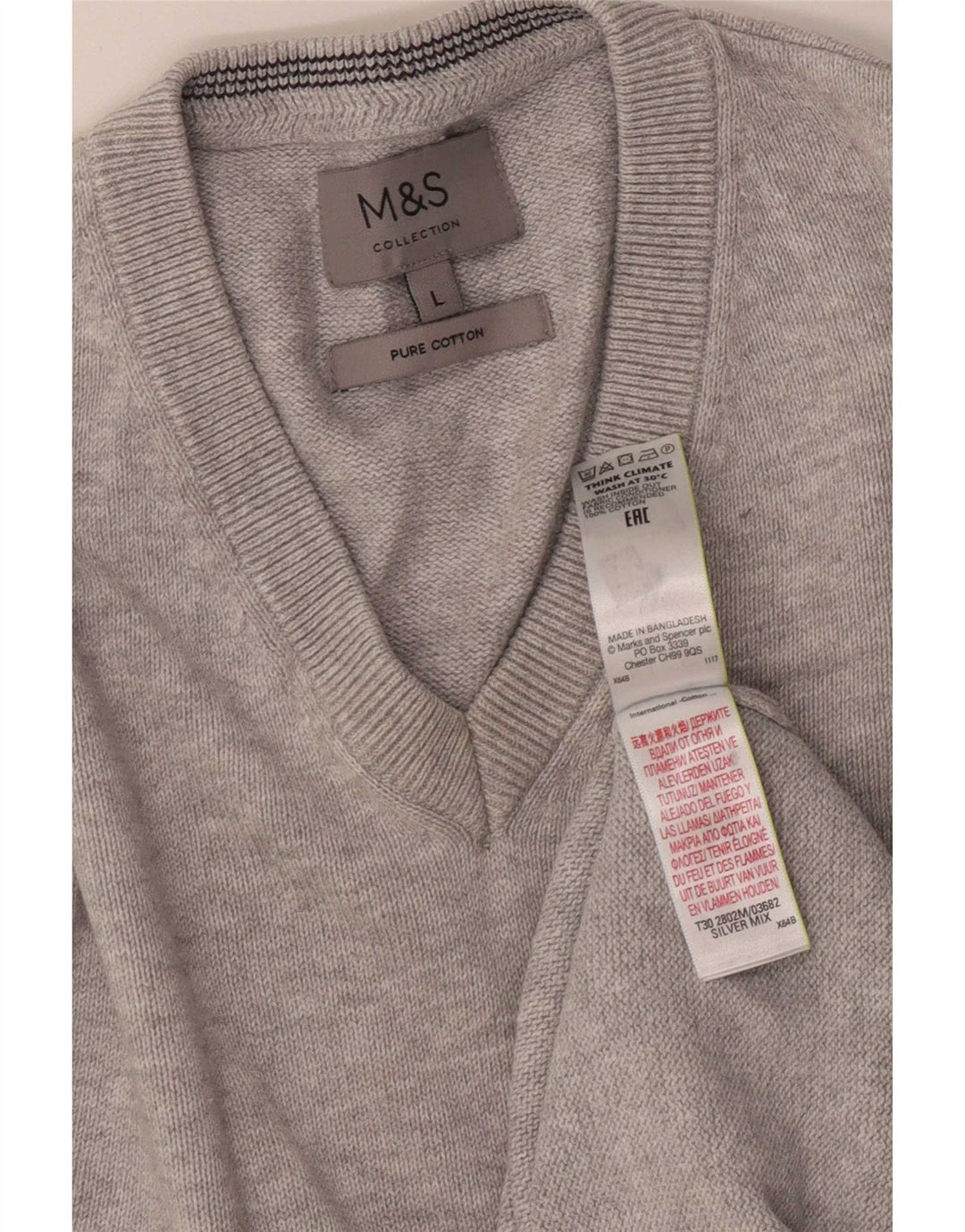Marks & Spencer Mens V-Neck Jumper Sweater Large Grey Flecked Cotton