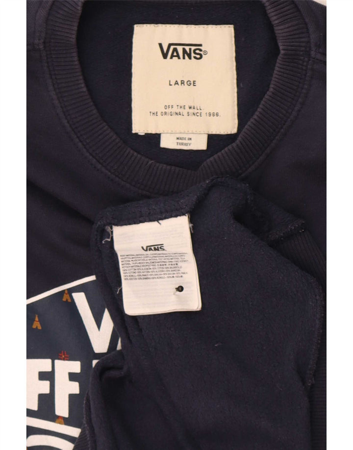 Vans Mens Graphic Sweatshirt Jumper Large Navy Blue Cotton
