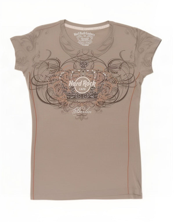 Hard Rock Cafe Womens Berlin Graphic T-Shirt Top UK 6 XS Grey Cotton