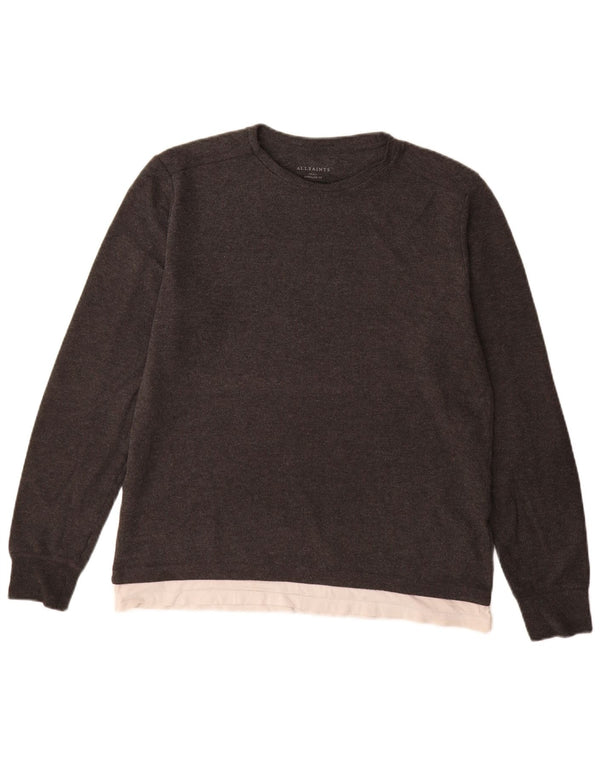 All Saints Mens Longline Fit Boat Neck Jumper Sweater Small Grey