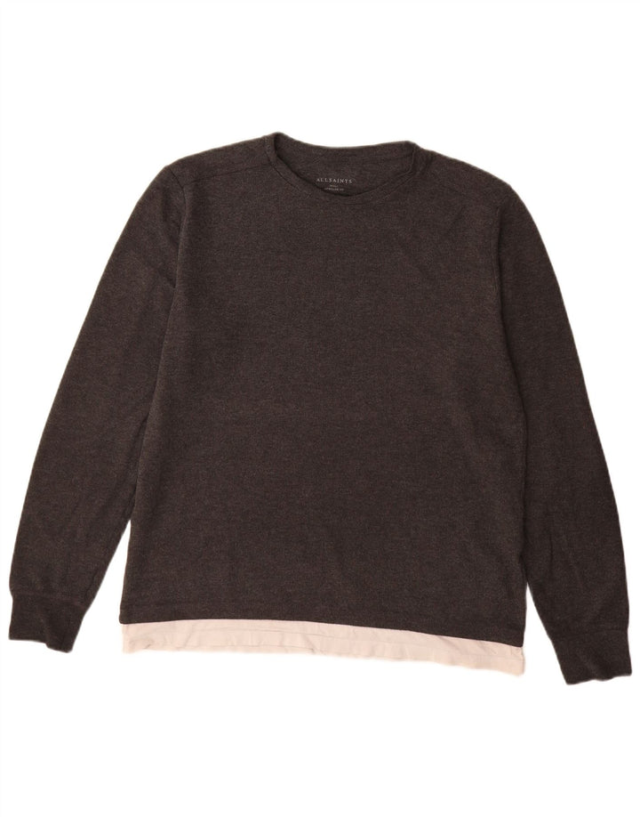 All Saints Mens Longline Fit Boat Neck Jumper Sweater Small Grey