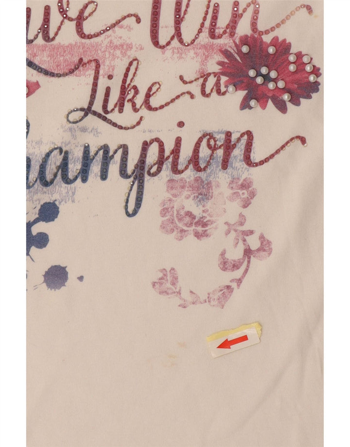 Champion Womens Graphic T-Shirt Top UK 14 Medium White Cotton