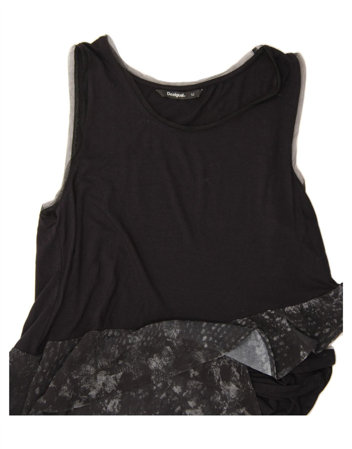 DESIGUAL Womens Abstract Pattern Blouse Top UK 14 Medium Black Viscose Vintage Desigual and Second-Hand Desigual from Messina Hembry 