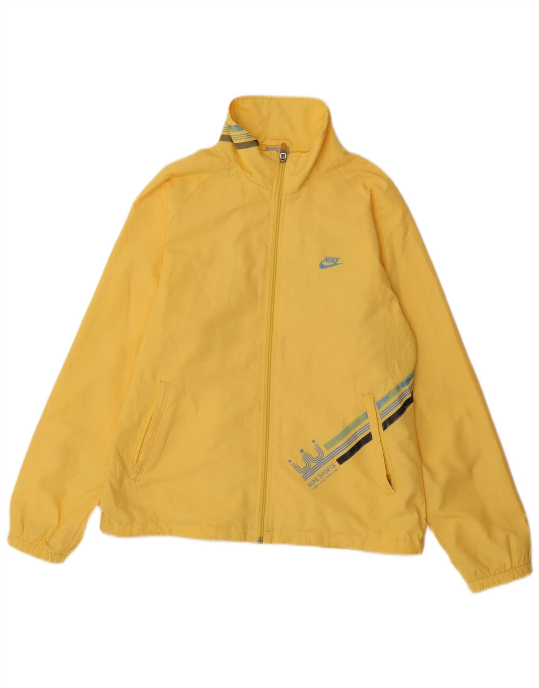 NIKE Womens Graphic Rain Jacket UK 12 Medium Yellow Nylon