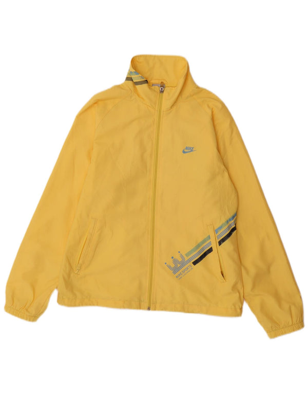NIKE Womens Graphic Rain Jacket UK 12 Medium Yellow Nylon